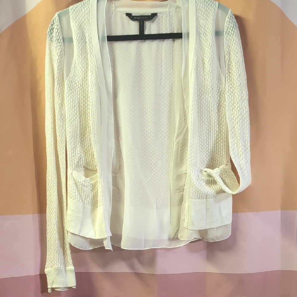 BCBG Max Azria Cream Sheer SILK COTTON Knit Cardigan